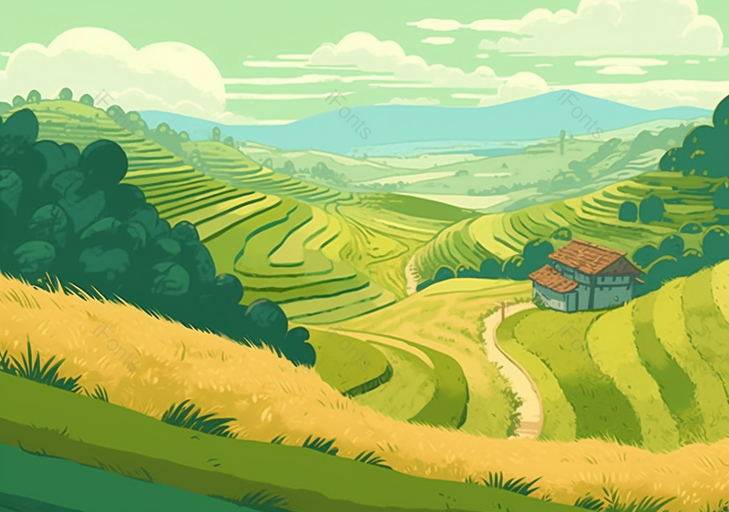 农田农作物梯田插画背景图,插画/手绘图,插画/手绘图库,插画/手绘图下载,插画/手绘